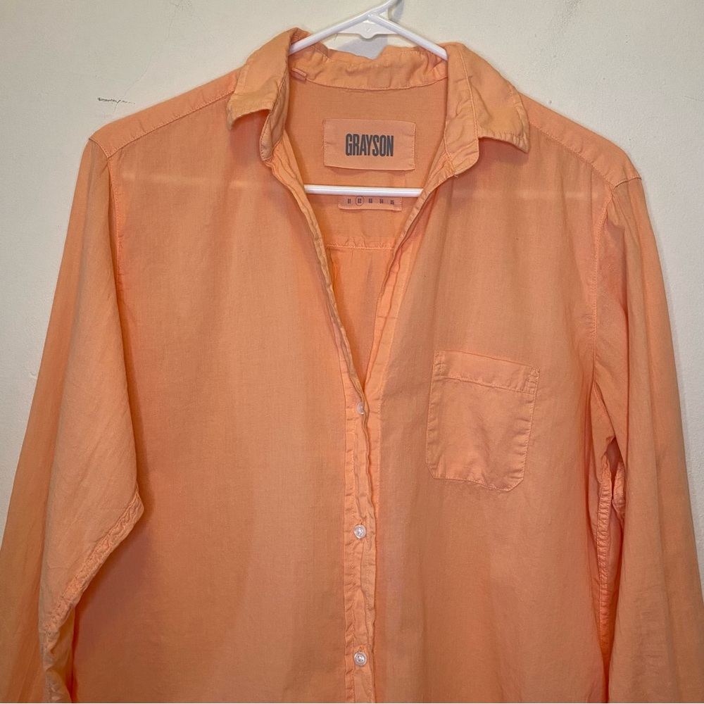 GRAYSON The Hero Button Down Cotton Shirt Melon Orange Sz 2 Small - Picture 2 of 13